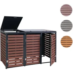 3er Mülltonnenverkleidung HWC-K14, Mülltonnenbox Mülltonnenabdeckung, 119x205x84cm WPC Metall 109kg ~ Walnuss-Holzoptik