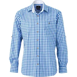 James & Nicholson Herren Popeline Karo Trachten Hemd JN638 royal/white 3XL