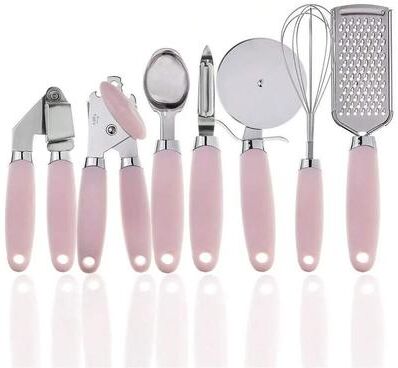 Uplift Essentials 7PC Silicone Grip Stainless Utensil Set pink