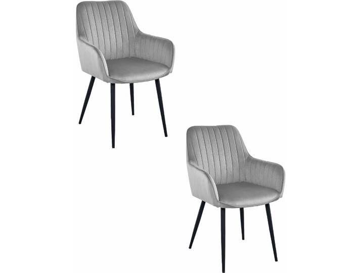 Chaise Valora SOLDEN en velours gris argenté\, pieds noirs x2 - Ensemble double de chaises d'appoint grises modernes