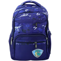 Schulrucksack Dinosaurier Patch T-Rex Brustgurt Marineblau 20L