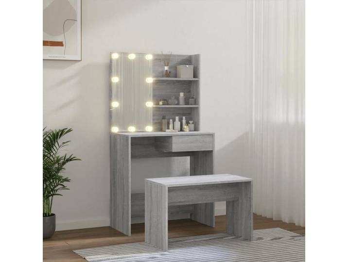 Coiffeuse moderne avec LED - vidaxl - Sonoma gris - Bois d'ingénierie - 74.5x40x141 cm - Miroir avec LED