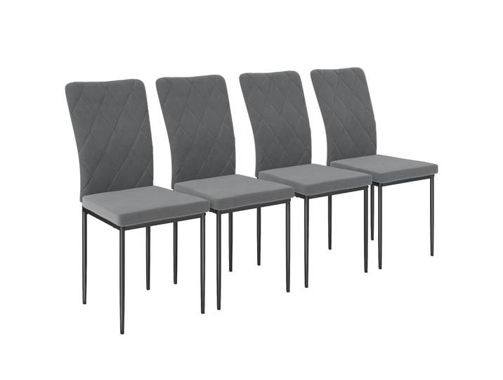 Homcom Esszimmerstühle 4er Set Küchenstuhl mit Rückenlehne, Samtoptik, Metallbeine, Dunkelgrau, Kunststoff, 42x95x58 cm, Esszimmer, Stuhl
