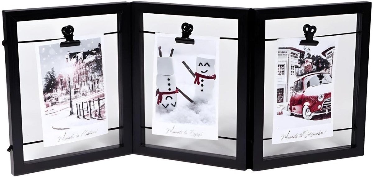 Dailygoods Houten Fotolijst met Clip - Hangende Kaartenhouder voor 3 Foto's