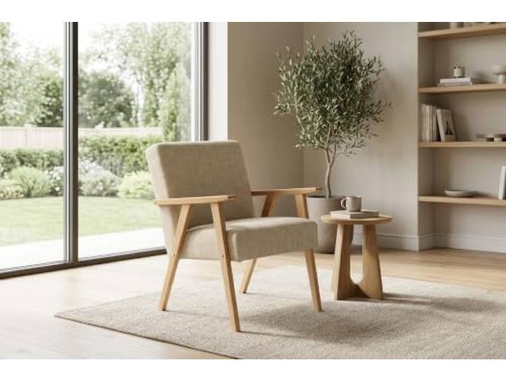 Family Meble Sessel Soler Ramona – Retro-Sessel im Vintage-Stil mit Stoff-Bezug – Beige · 4