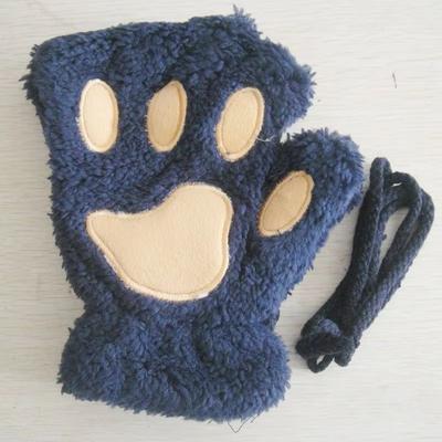 Inspired Finds Cartoon Cute Cat Claw Paw Gloves Plush Mittens For Women, Warm & Soft Fingerless Bear Cat Gloves navy