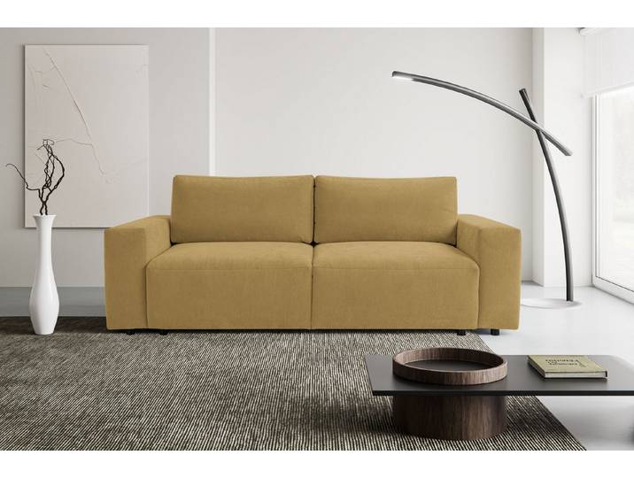 WERK2 Schlafsofa Lima 245 cm modern, bequeme Sitzhöhe 44cm, Wellenunterfederung, Struktur, Schlaffunktion, Bettkasten
