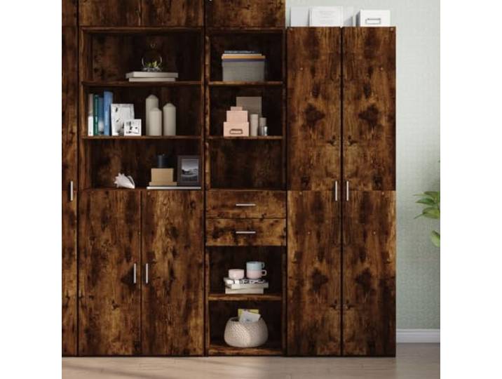 HEFZGDB Klassisches Highboard Räuchereiche 45x42,5x185 cm aus Holzwerkstoff mit viel Stauraum, Highboard mit zeitlos modernem Design, feuchtigkeitsbeständig und mit Wandhalterung zur