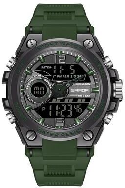 Everyday Crate SANDA 6092 Waterproof Sports Watch Dual Time Luminous Analog Digital Military Watch black Green