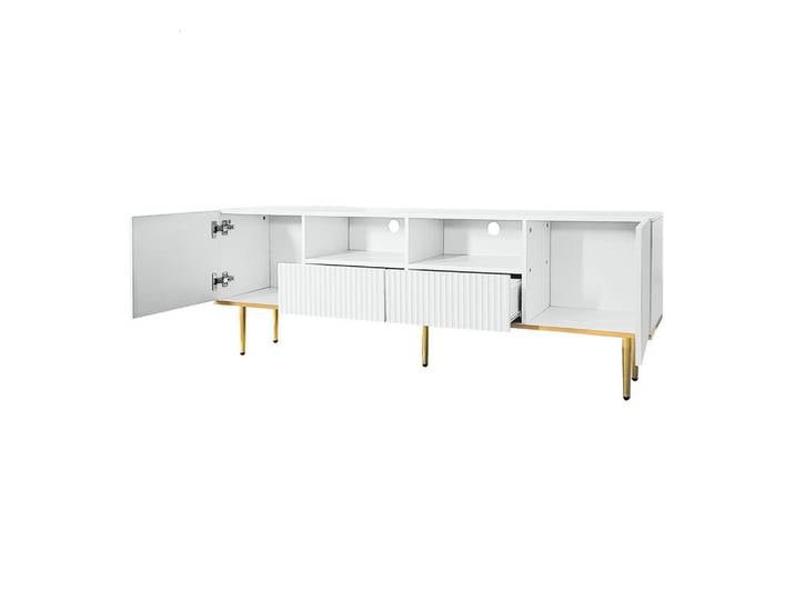 Modenvie Lowboard 165/36/55 cm aus Holzwerkstoff mit 2 Schubladen und 2 Fächern Weiß mit goldfarbenen Akzenten, 165x55x36 cm, Wohnzimmer, TV Möbel, Lowboards, Lowboards stehend