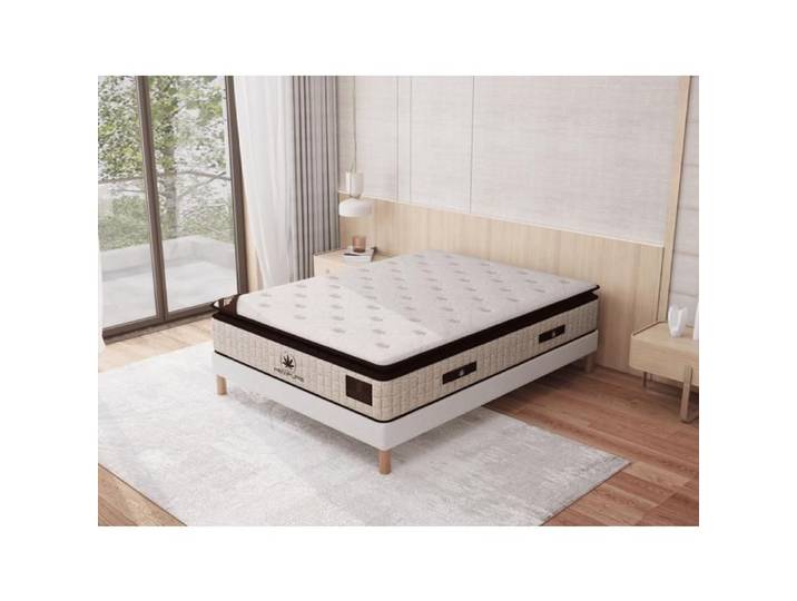 Matelas Natural Hempure 200x200 cm Hauteur 30 cm Latex synthétique Micro-ressorts ensachés 7 Zones Soutien équilibré