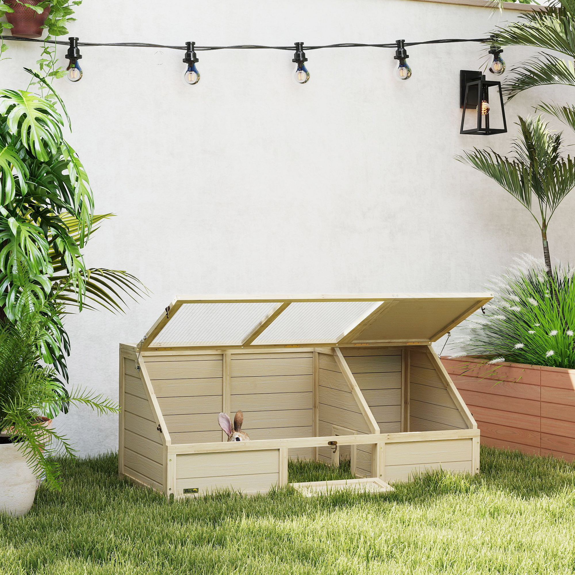 Pawhut Box per tartarughe da esterno, design senza fondo, facile da aprire, Legno Naturale   Aosom Italy