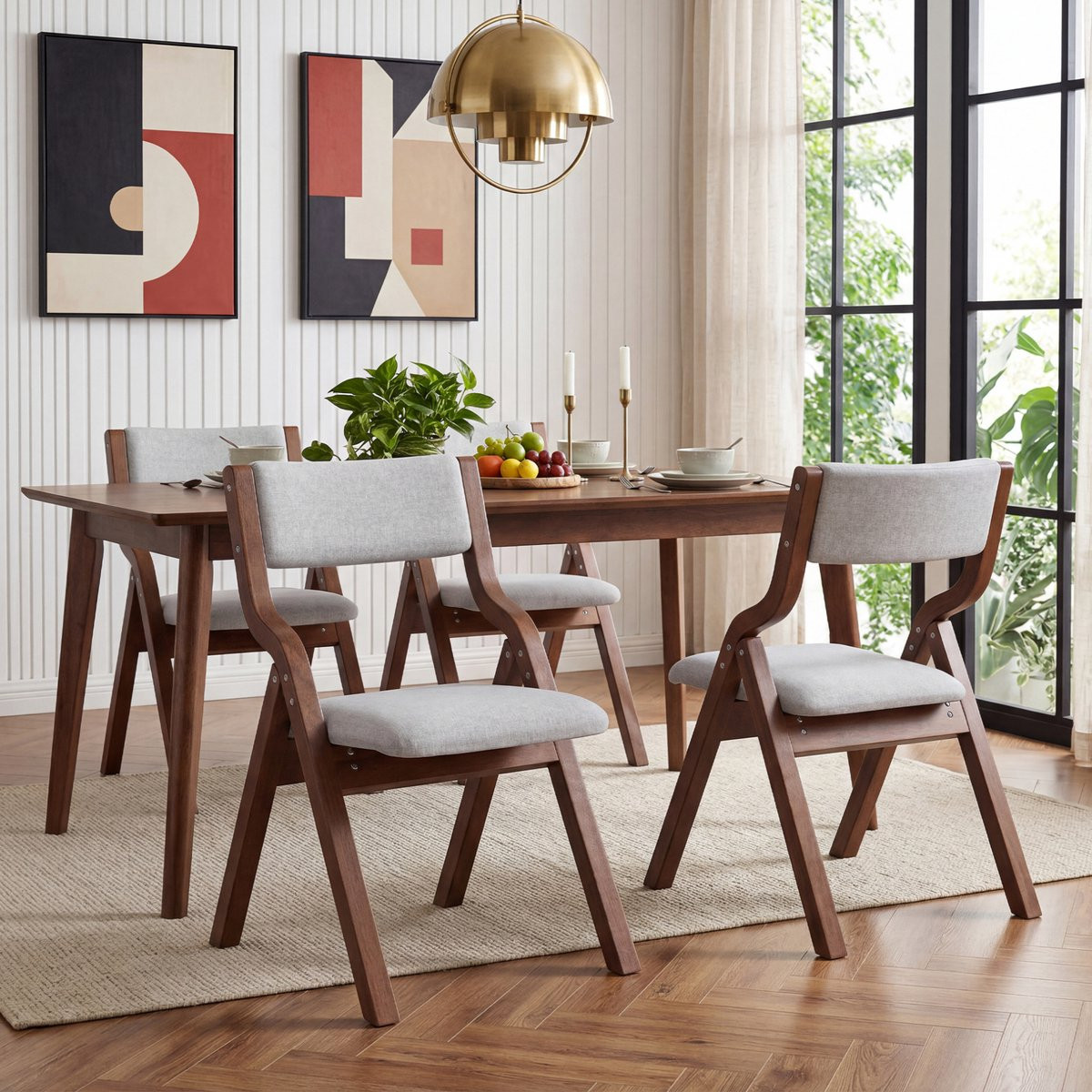HAUSS SPOLE Eetkamerstoel Set van 4 - Opvouwbare Klapstoelen met Comfortabele Bekleding - Hout en Stof - Grijs