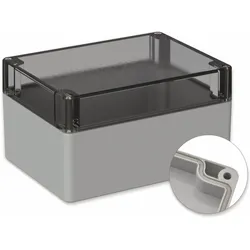 Pollini, Multimeter, POLLIN, Polycarbonat Gehäuse, 160 x 120 x 90 mm, IP66, Lichtgrau, Glasklarer Deckel