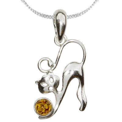 Kette mit Anhänger OSTSEE-SCHMUCK "Ostsee-Schmuck Kette mit Anhänger Katze Kette mit Anhänger Katze" Gr. 45, silber, Halsketten, Damen, 45cm, Silber 925 (Sterlingsilber), L: 42