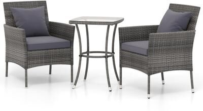 Costway 3 Pieces Patio Furniture Set with Cushioned Patio Chairs and Tempered Glass Coffee Table-Gray