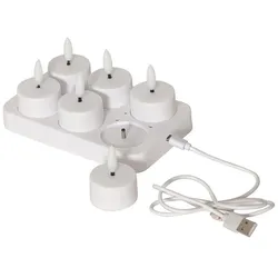 Star Trading Teelicht Set Flamme Charge , 6 Teelichter , weiß , USB Kabel , Ladeplatte , Warmweiß