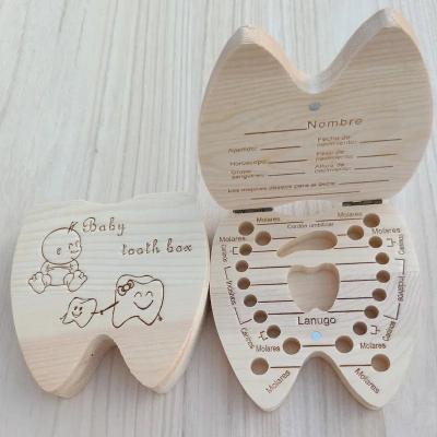 Useful Little Things Wooden Baby Tooth Keepsake Box Milk Teeth Storage Organizer spanish