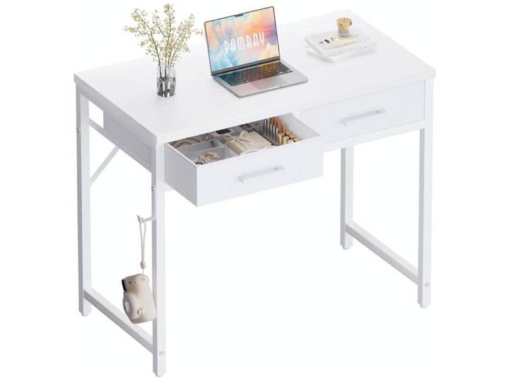 Petit Bureau d'dinateur de 80 cm avec 2 tiroirs pour Chambre étude écriture Bureau à Domicile pour Petits Blanc Blanc BUREAU