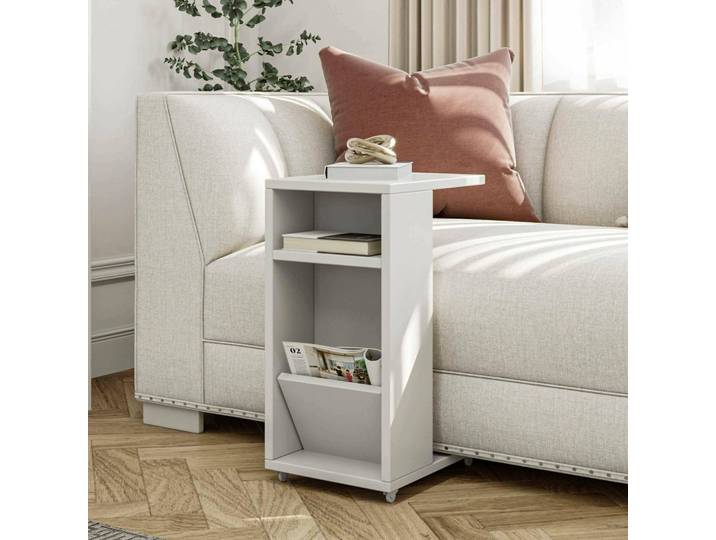 Blas - Table Basse\, 30x40x63h cm Blanc\, Pieds avec Roulettes