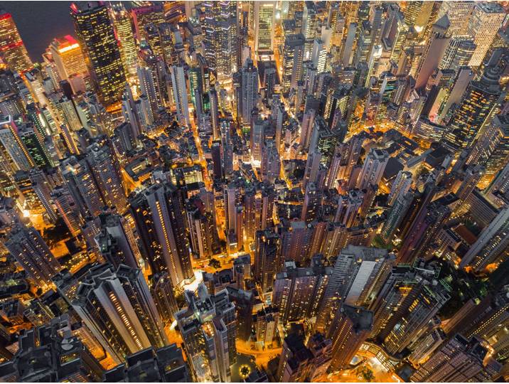 Fototapete PAPERMOON HONG KONG-VOGEL PERSPEKTIVE SKYLINE NACHT PANORAMA XXL , bunt, B:3,5m L:2,6m, Vlies, Tapeten, Fototapete
