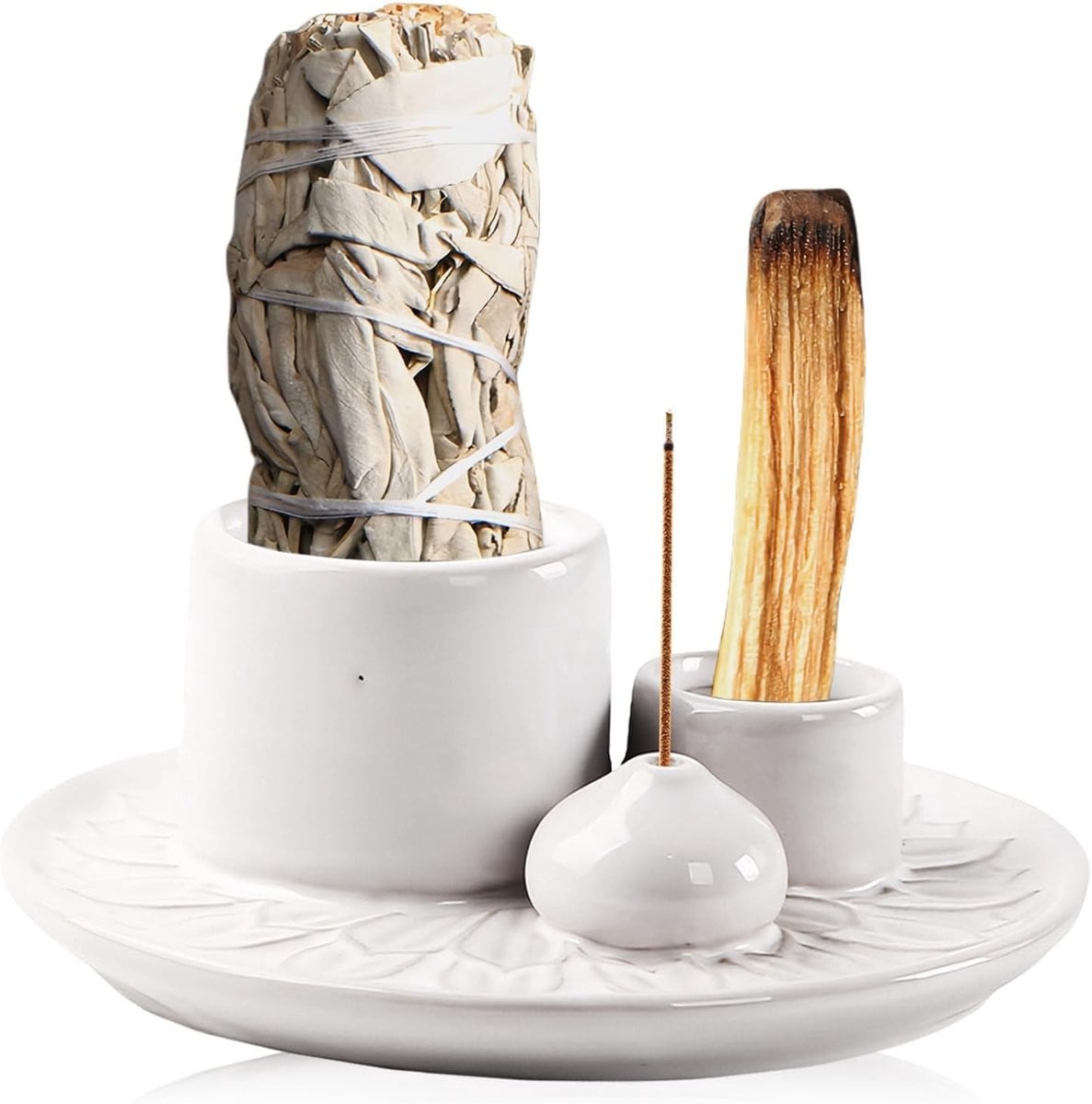 Palo Santo Wierookkom voor Wierookstokjes en Kegels - Wit Keramiek