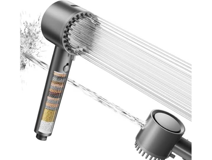 Cobbe Pommeau de Douche avec Filtre\, Pommeau Haute Pression Filtre 20 Étapes\, 5 Modes de Jet\, Système de Nettoyage Anti-Calcaire\, Élimine le Chlore et Apaise les Irritations Cutanées (Gris)