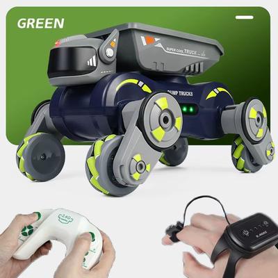 Inspired Finds RC Stunt Car 8 Wheel Robot Dog Remote Control Toy With Lights Spray And Gesture Sensing green Dual 1b