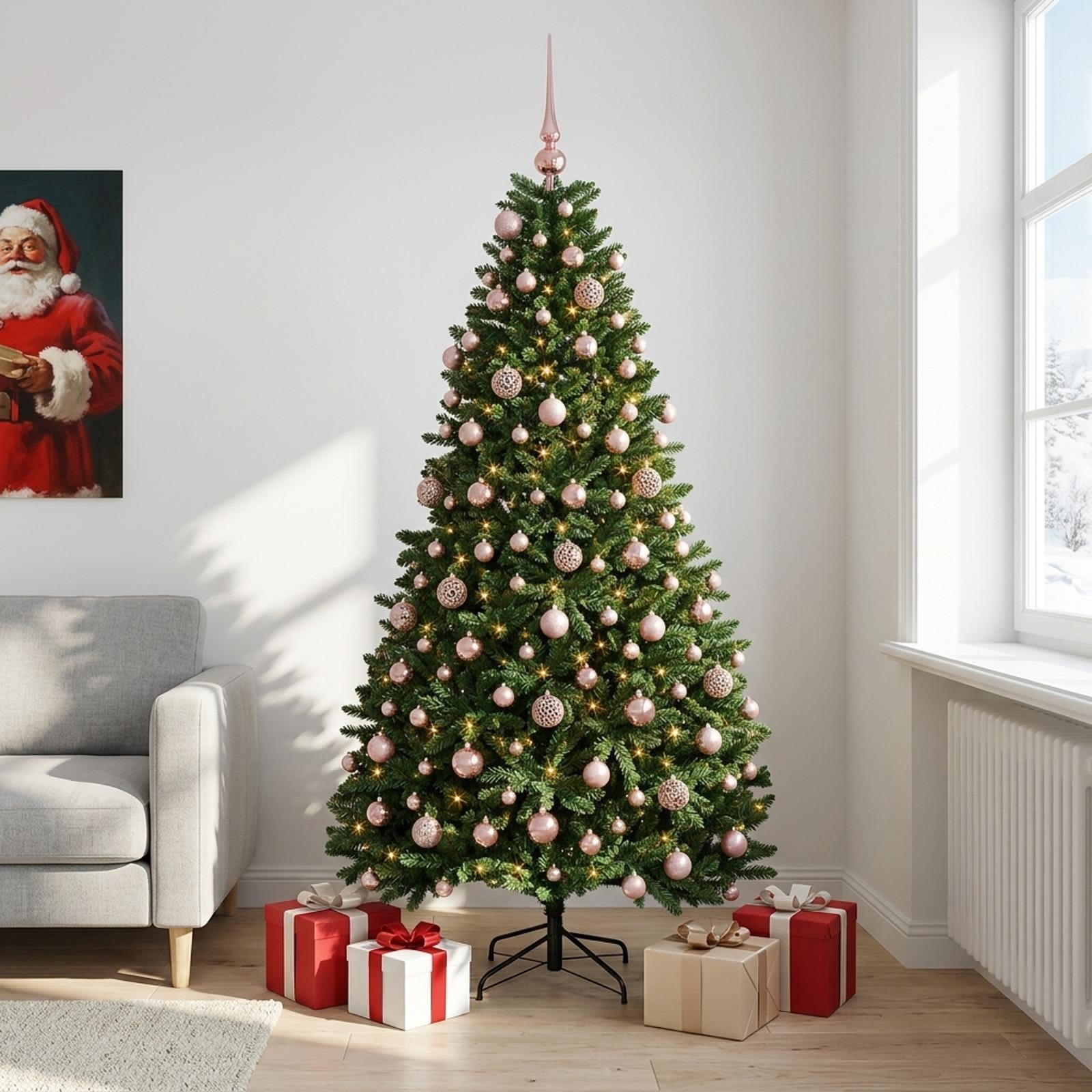 vidaXL Sapin de Noël artificiel vert moyen avec boules 210 cm 300 LED