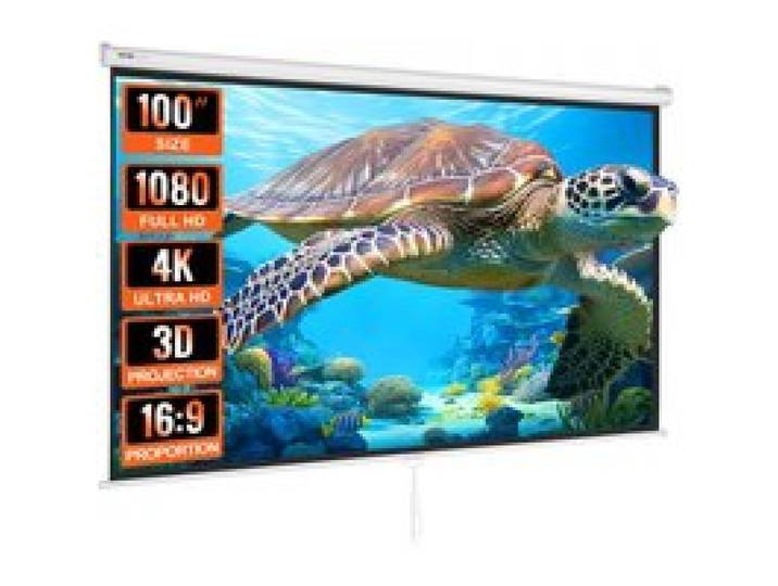 VEVOR Écran de Projection Enroulable Manuel 100 pouces 16:9 HD 4K Toile de Vidéoprojecteur Anti-Plis Grand Angle de Vision Montage Mural Image Détaillée pour Cinéma Domicile Maison Soirée Intérieur