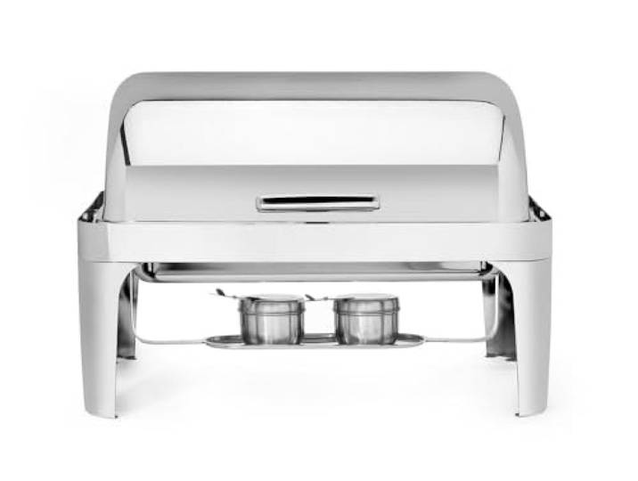 HENDI Chauffe-Plats de Buffet (Chafing Dish) avec Couvercle Rolltop 180°\, Bain-Marie Professionnel GN 1/1\, Supports pour Combustible et Chauffage Électrique\, 9 L\, 660x490x(H) 460mm\, INOX
