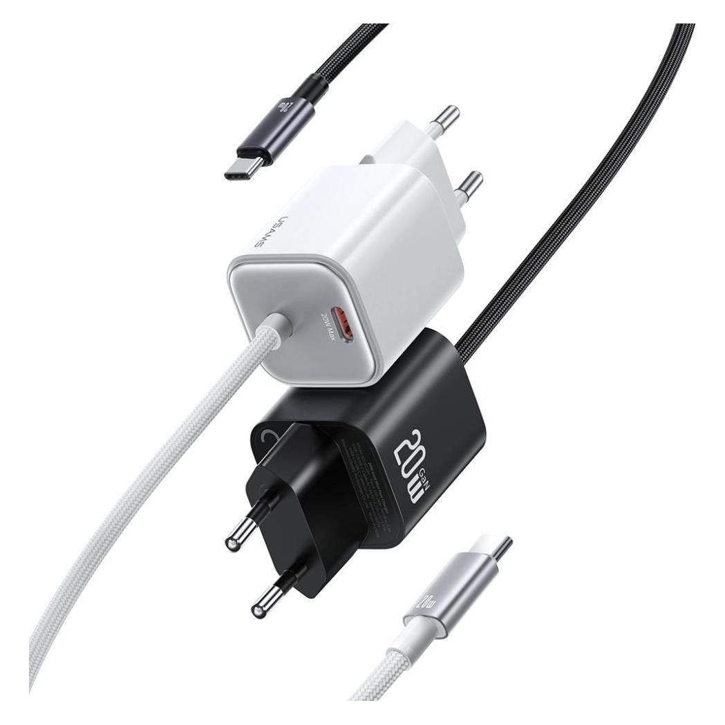 Usams Ładowarka sieciowa JC Series CC261 20W GaN Mini Fast Charger 2xUSB-C biały (20 W, 2 Ports) (CC261TC02)