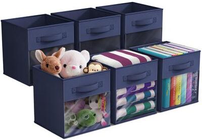 "Sorbus 11"" Storage Bin with Clear Window – 6-Pack Foldable Fabric Organizers - 10.5” L x 10.5” W x 11” H"