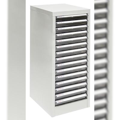 PROREGAL Schubladencontainer Kobra mit 15 Schubladen | HxBxT 74x28x34cm | Lichtgrau
