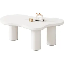 Merax Couchtisch in Wolkenform, MDF-Tischplatte, PVC-Beinen und Filzgleitern, 107 x 66 x 40.5 cm, Weiß