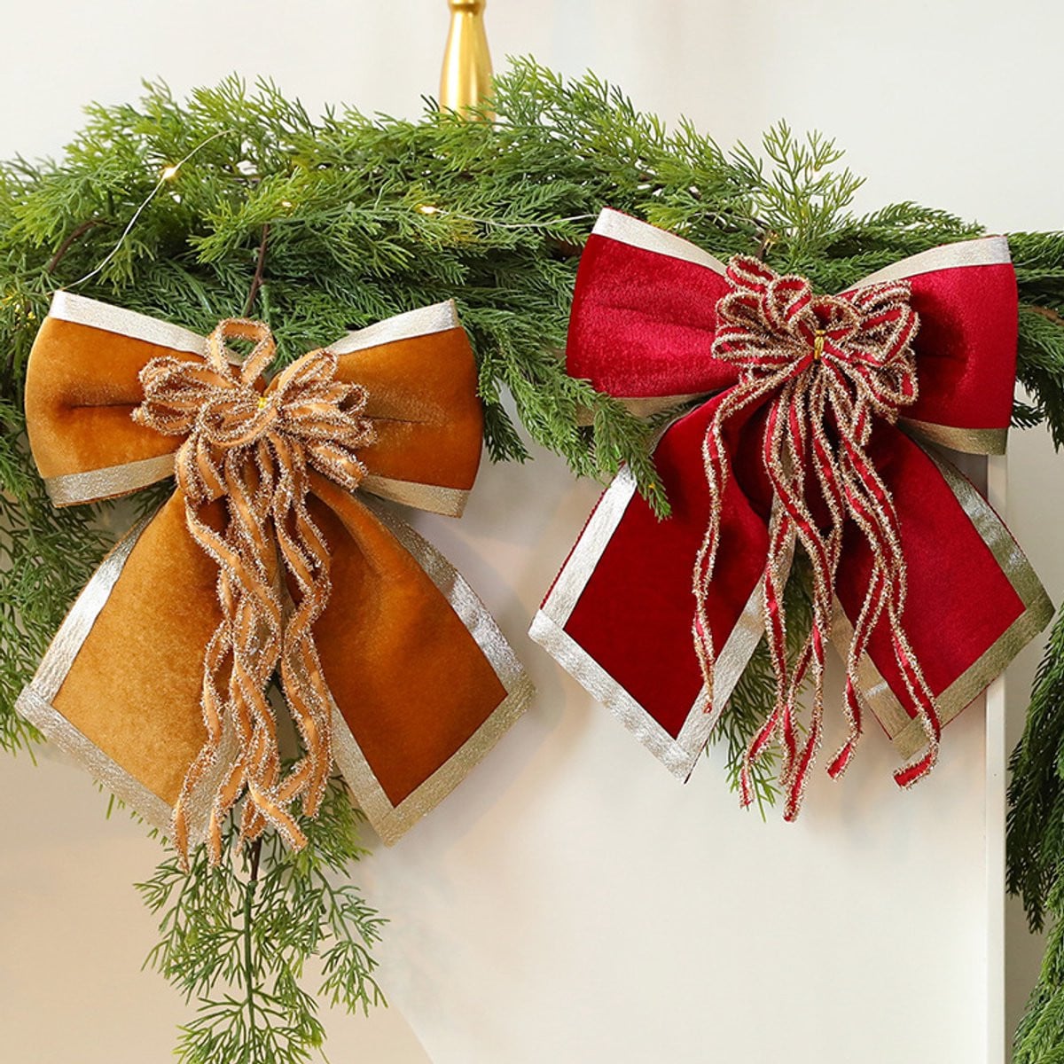2-delige kerstversiering met strik van kerstdecoratiestof voor je kerstboom