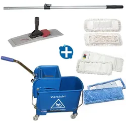 Wischset bestehend aus sechs Teilen mit drei Möppen 50 cm Mini Bucket 17 L , Klapphalter, Alu-Teleskopstiel, 3 Möppe