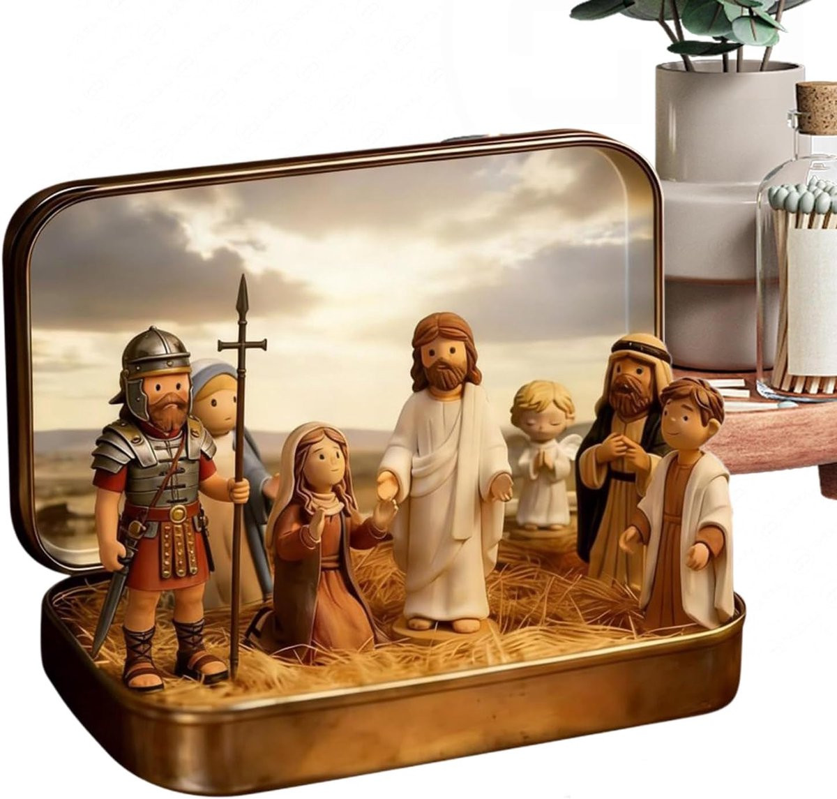 Realistisch Jezus Beeldje voor Paasdecoratie, Miniatuur Spirituele Tafeldecoratie, B/D/H: 9,5 x 6 x 2,2 cm