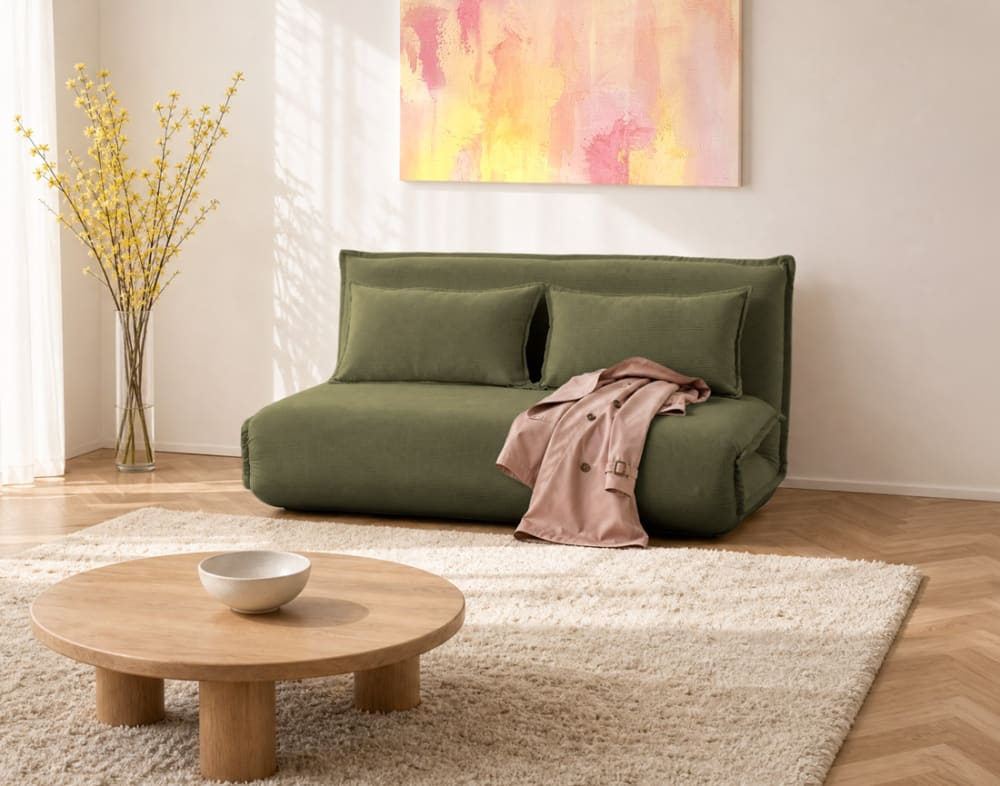 Best Mobilier Banquette 2 places convertible clic clac en velours côtelé vert Vert 145x74x85cm