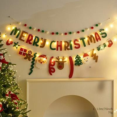 Discount Dollar Deals DIY Pendant Handmade Decorated For Merry Christmas, Christmas Balls Flag LED String Light, Hanging Home Flag Banner Xmas roll Up Flag