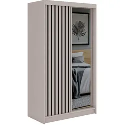 SCHWEBETÜRENSCHRANK mit Spiegel LAOS - 120 - Kaschmir - Schwarz Lamellen