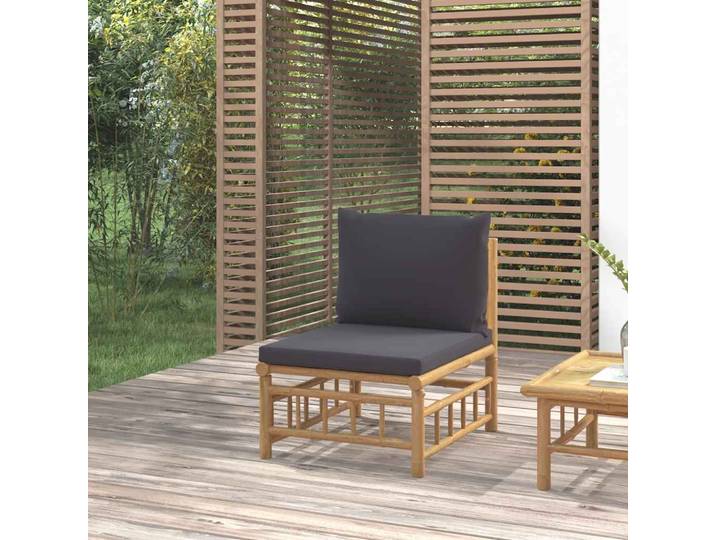 vidaXL Garten-Mittelsofa mit Dunkelgrauen Kissen Bambus