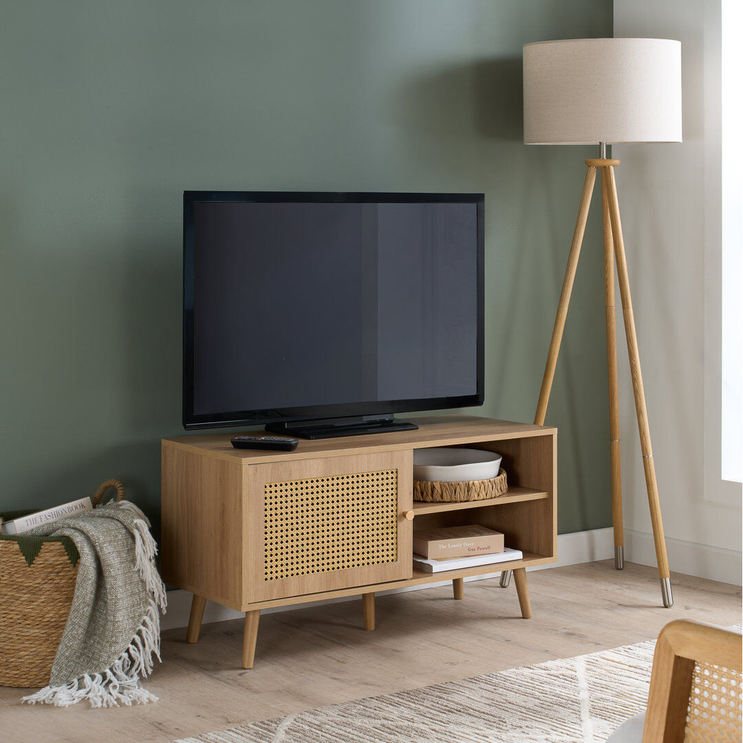 Latitude Run Noemi Rattan TV Unit For Tv's up to 42" - 100CM Width With Storage - TV Stand OAK 42"