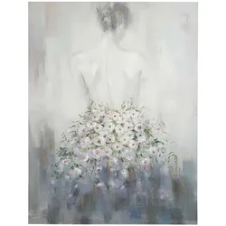 Bild Flower Dress Leinwand, klassischer Stil, Grau Bunt, 90x120 cm, Kiefernholzrahmen