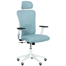 Carmen 7588 Ergonomischer Bürostuhl mit Netzrücken, Kopfstütze, Lordosenstütze und 1D-Armlehnen – Hellblau