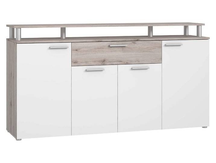 FORTE Gulada Kommode mit 4 Türen und 1 Schublade, Holzwerkstoff, Sandeiche / Wei