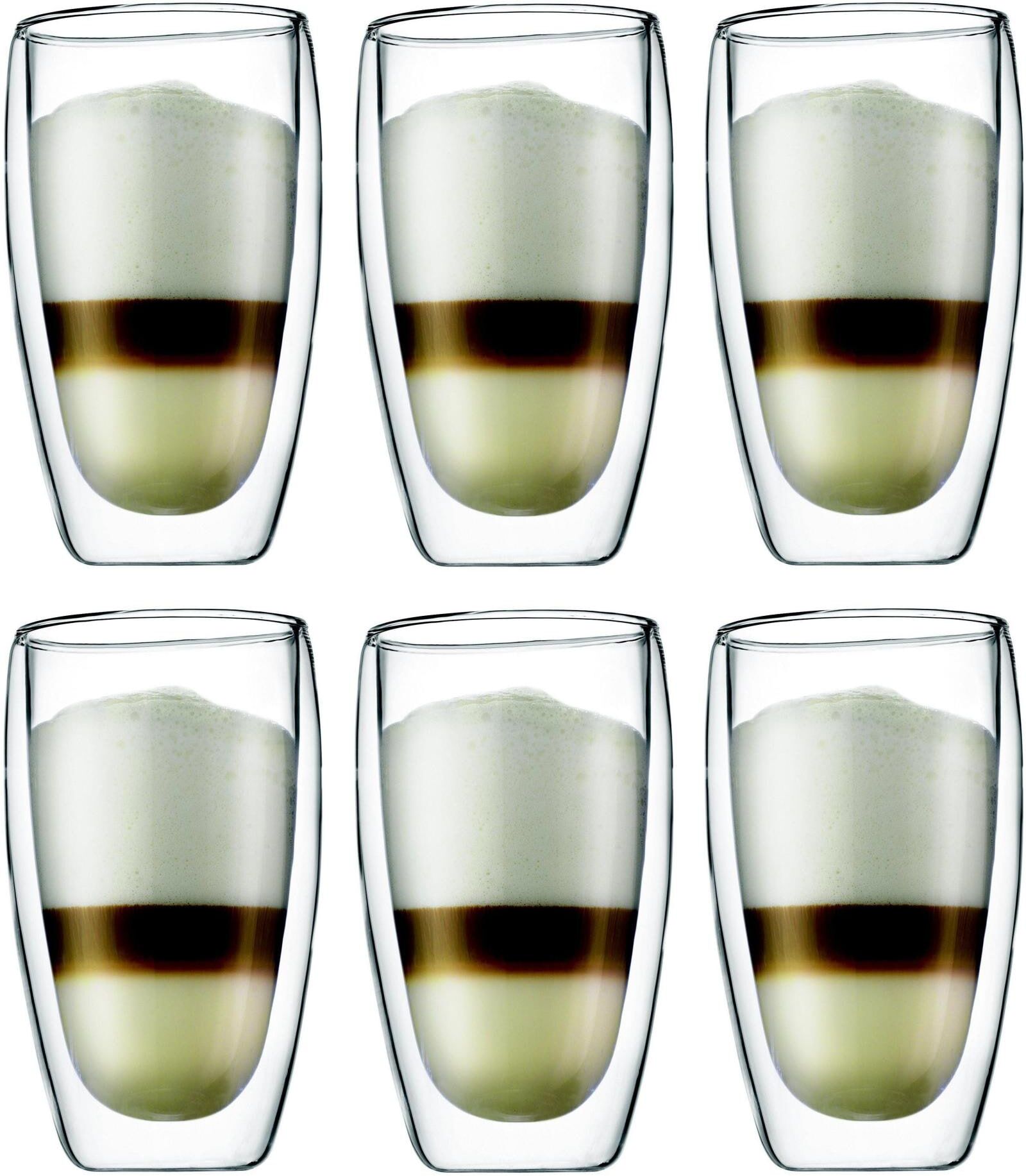 Latte-Macchiato-Glas BODUM "Kaffeeglas Pavina 4,5 dl, 6 Stück, Transparent", transparent, H:14,2cm, Glas, Trinkgefässe, Latte-Macchiato-Glas, 6 teilig transparent 14,2cm, 450ml, 6 Stk.