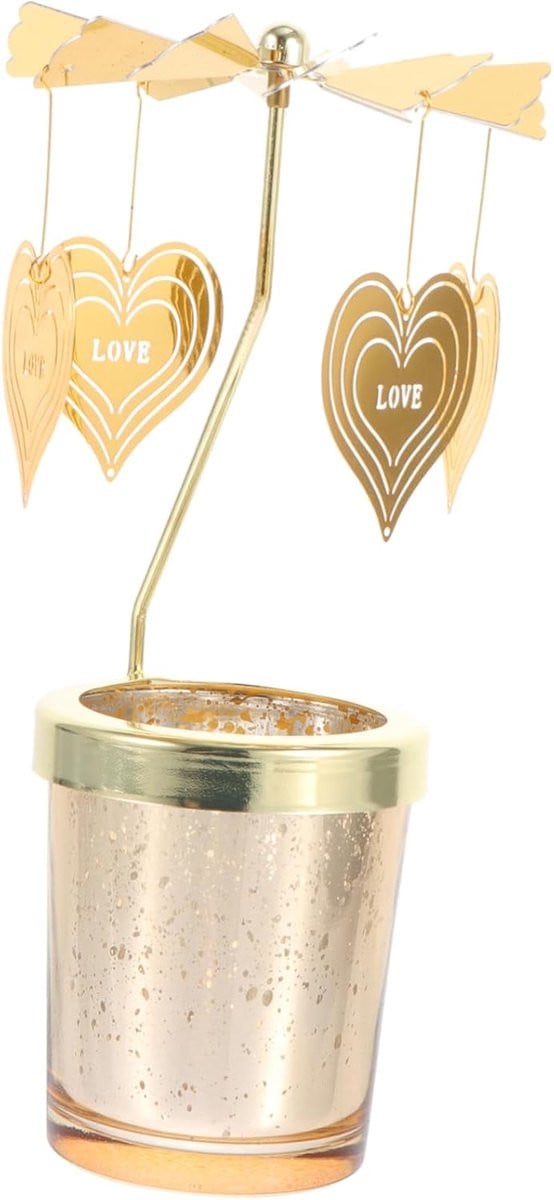 Gouden Roterende Kandelaar voor Sfeer en Decoratie, Hoogte: 16,5 cm