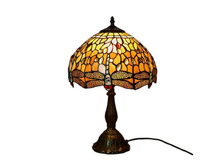 Dapo Hochwertige Echtglas Tiffany Tisch-Leuchte CHARLOTTE, E27 H: 47cm, Schirms D: 31cm, Fuß D: 15cm, Nachttisch-Fensterbank-Kommode-Lampe