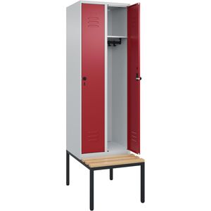 CP-Möbel Spind Classic PLUS, rot, 2 Abteile, 60 x 212 cm, mit Sitzbank & Drehriegelschloss